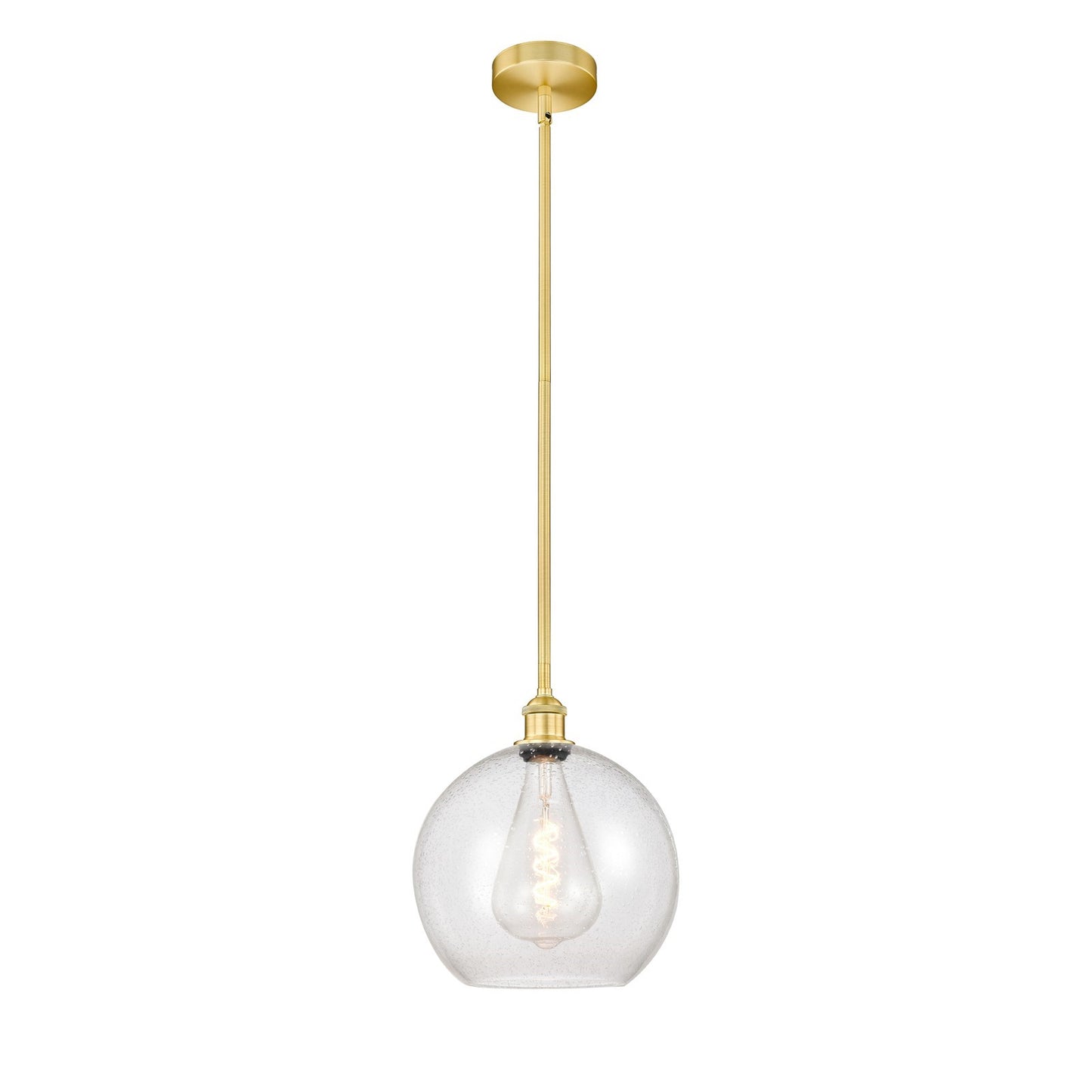 Innovations Athens 12in 1-Light Mini Pendant | Industrial Satin Gold Steel and Seedy Glass | Kitchen Island & Dining Room | Model 616-1S-SG-G124-12