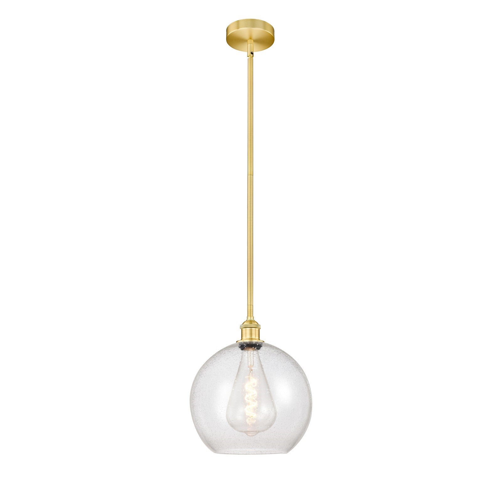 Innovations Athens 12in 1-Light Mini Pendant | Industrial Satin Gold Steel and Seedy Glass | Kitchen Island & Dining Room | Model 616-1S-SG-G124-12