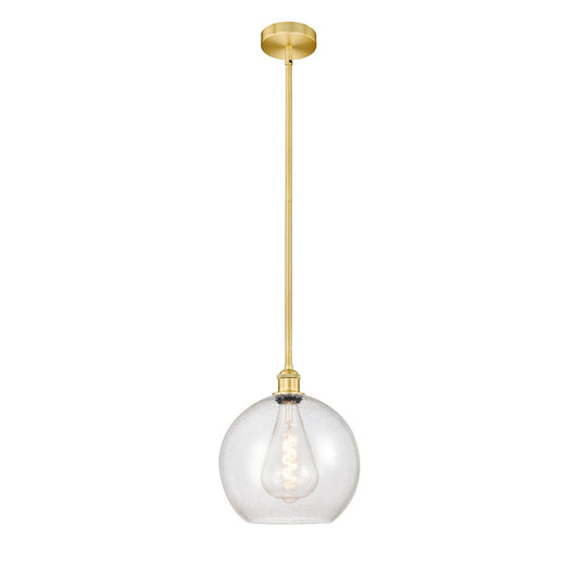 Innovations Athens 12in 1-Light Mini Pendant | Industrial Satin Gold Steel and Seedy Glass | Kitchen Island & Dining Room | Model 616-1S-SG-G124-12-LED