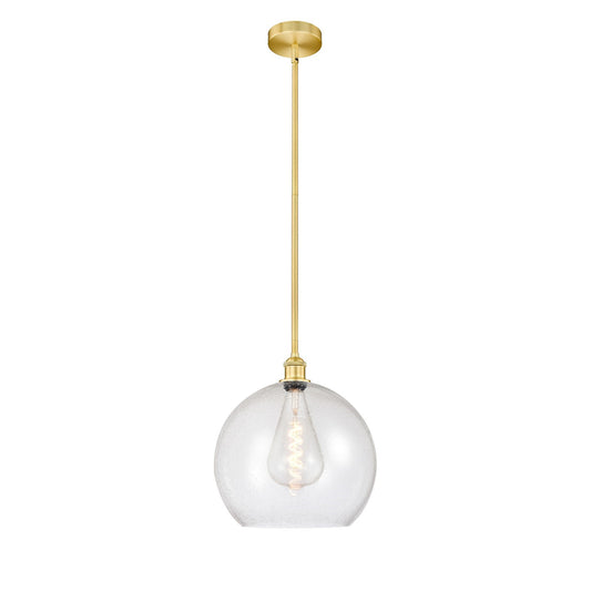 Innovations Athens 14in 1-Light Pendant | Industrial Satin Gold Steel and Seedy Glass | Kitchen Island & Dining Room | 13.75 | Model 616-1S-SG-G124-14-LED