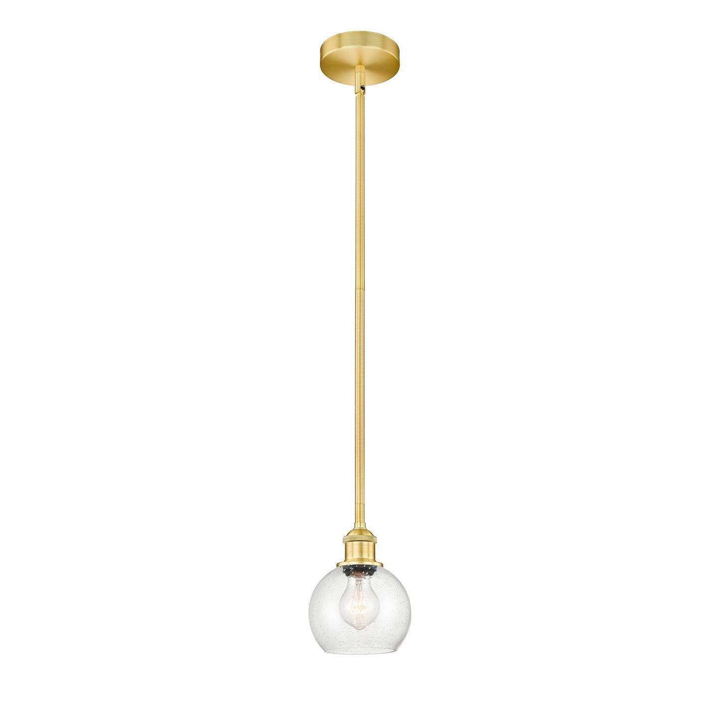 Innovations Athens 6in 1-Light Mini Pendant | Industrial Satin Gold Steel and Seedy Glass | Kitchen Island & Dining Room | 5.88 x | Model 616-1S-SG-G124-6