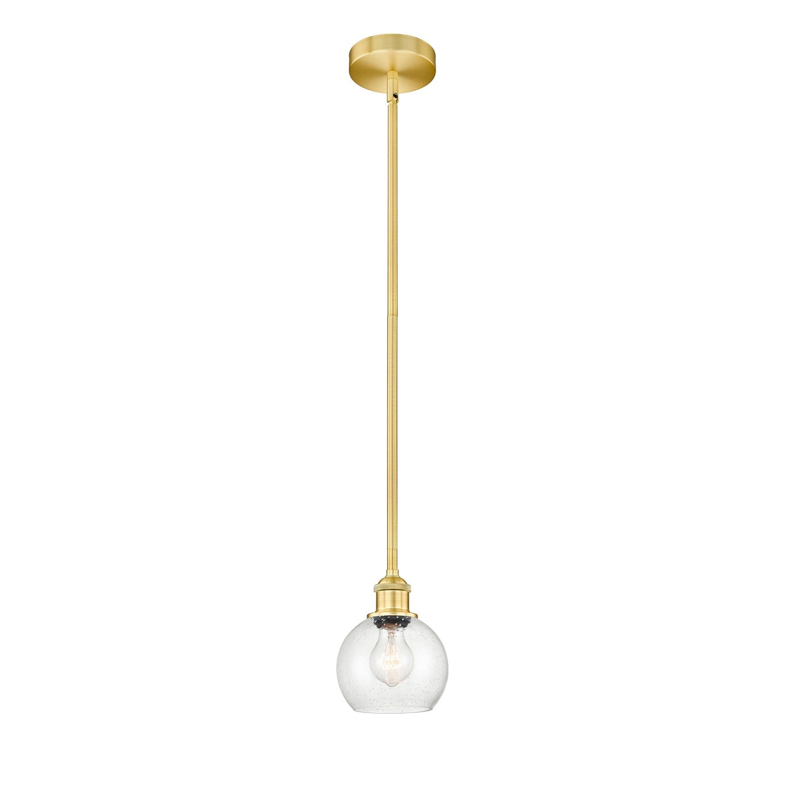 Innovations Athens 6in 1-Light Mini Pendant | Industrial Satin Gold Steel and Seedy Glass | Kitchen Island & Dining Room | Model 616-1S-SG-G124-6-LED