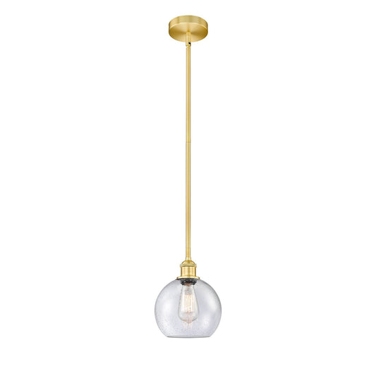 Innovations Athens 8in 1-Light Mini Pendant | Industrial Satin Gold Steel and Seedy Glass | Kitchen Island & Dining Room | 8 x 8 | Model 616-1S-SG-G124-8