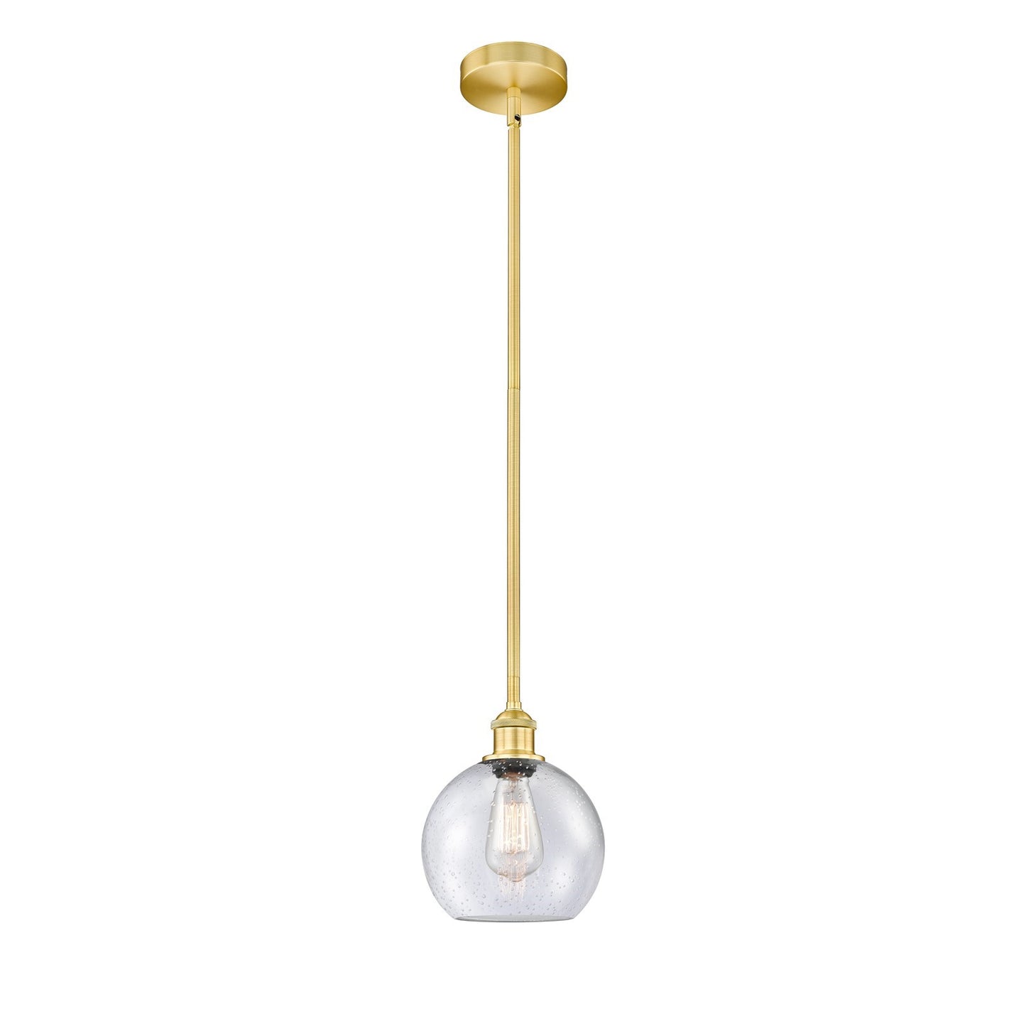 Innovations Athens 8in 1-Light Mini Pendant | Industrial Satin Gold Steel and Seedy Glass | Kitchen Island & Dining Room | 8 | Model 616-1S-SG-G124-8-LED
