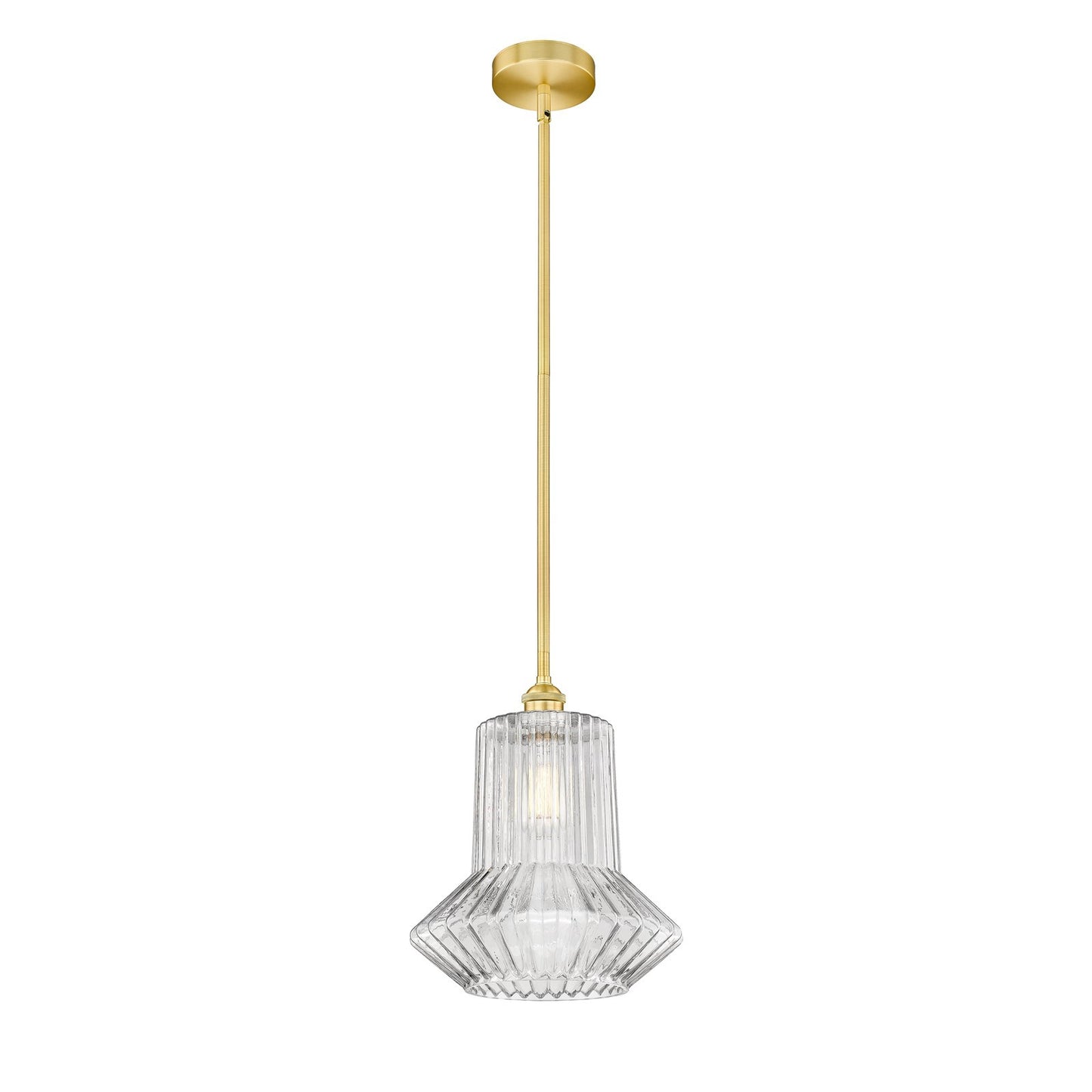 Innovations Springwater 12in 1-Light Mini Pendant | Art Nouveau Satin Gold Steel and Clear Fluted Glass | Kitchen Island & | Model 616-1S-SG-G212-LED