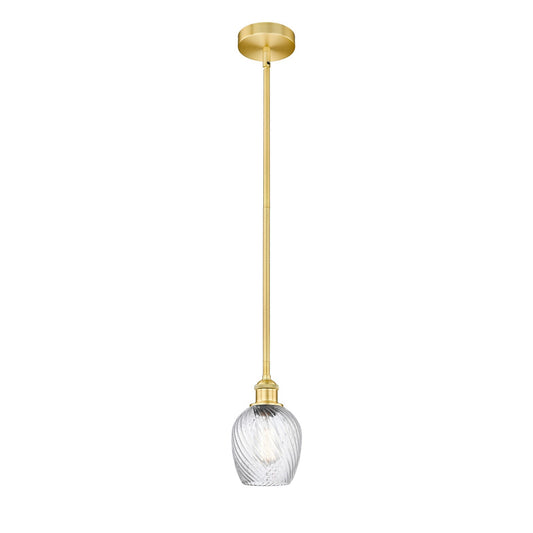 Innovations Salina 6in 1-Light Mini Pendant | Industrial Satin Gold Steel and Clear Spiral Fluted Glass | Kitchen Island & | Model 616-1S-SG-G292-LED