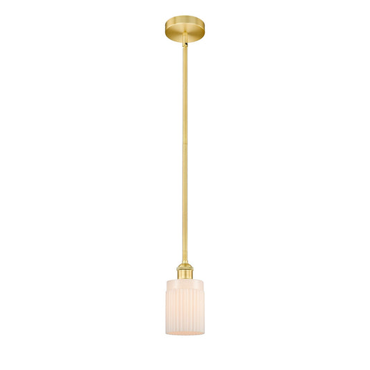 Innovations Hadley 4.5in 1-Light Mini Pendant | Satin Gold Steel and Matte White Ribbed Glass | Kitchen Island & Dining Room | 4.5 | Model 616-1S-SG-G341