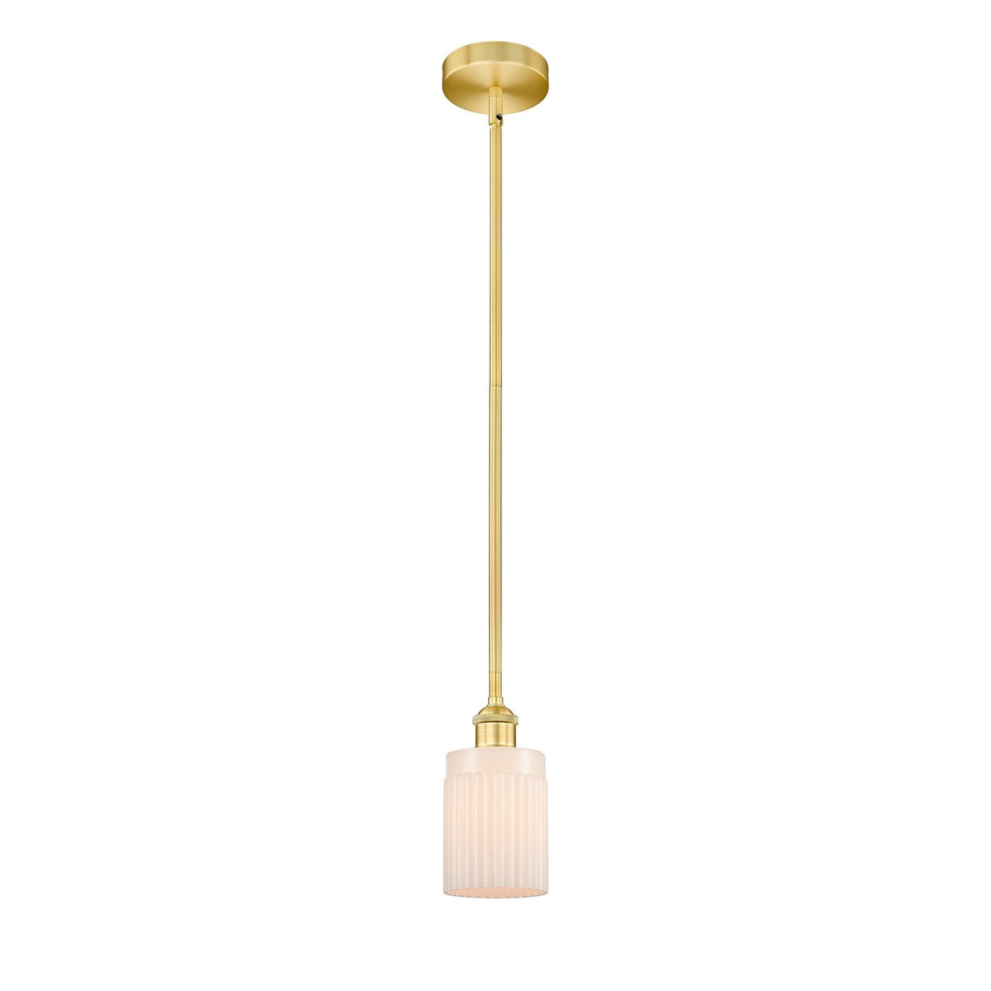 Innovations Hadley 4.5in 1-Light Mini Pendant | Art Nouveau Satin Gold Steel and Matte White Ribbed Glass | Kitchen Island & | Model 616-1S-SG-G341-LED