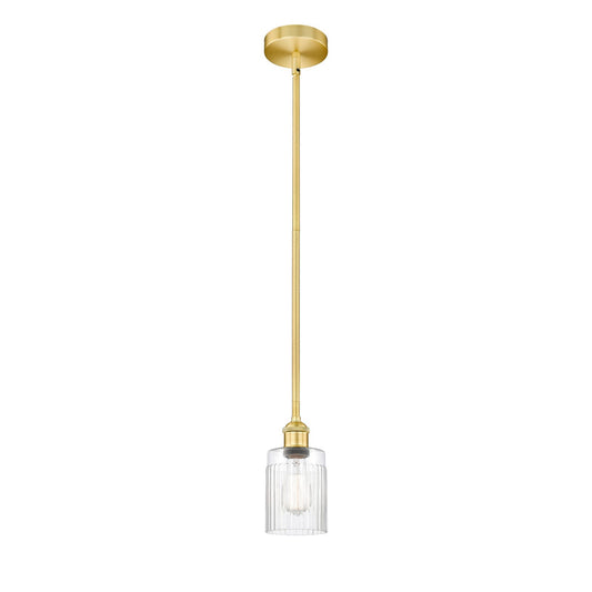 Innovations Hadley 4.5in 1-Light Mini Pendant | Art Nouveau Satin Gold Steel and Clear Ribbed Glass | Kitchen Island & Dining | Model 616-1S-SG-G342-LED