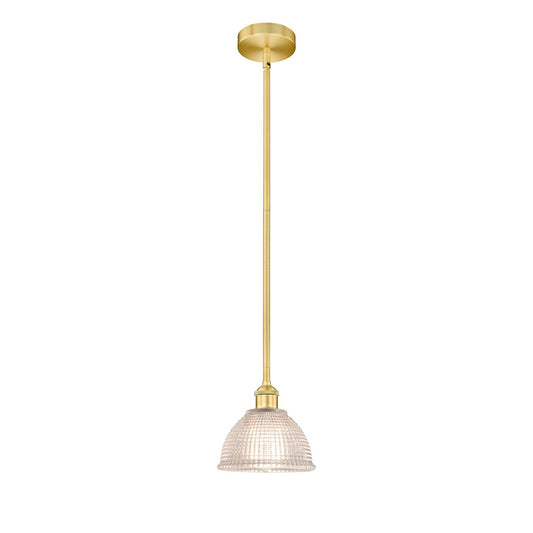 Innovations Arietta 8in 1-Light Mini Pendant | Industrial Satin Gold Steel and Clear Glass | Kitchen Island & Dining Room | 8 x | Model 616-1S-SG-G422-LED