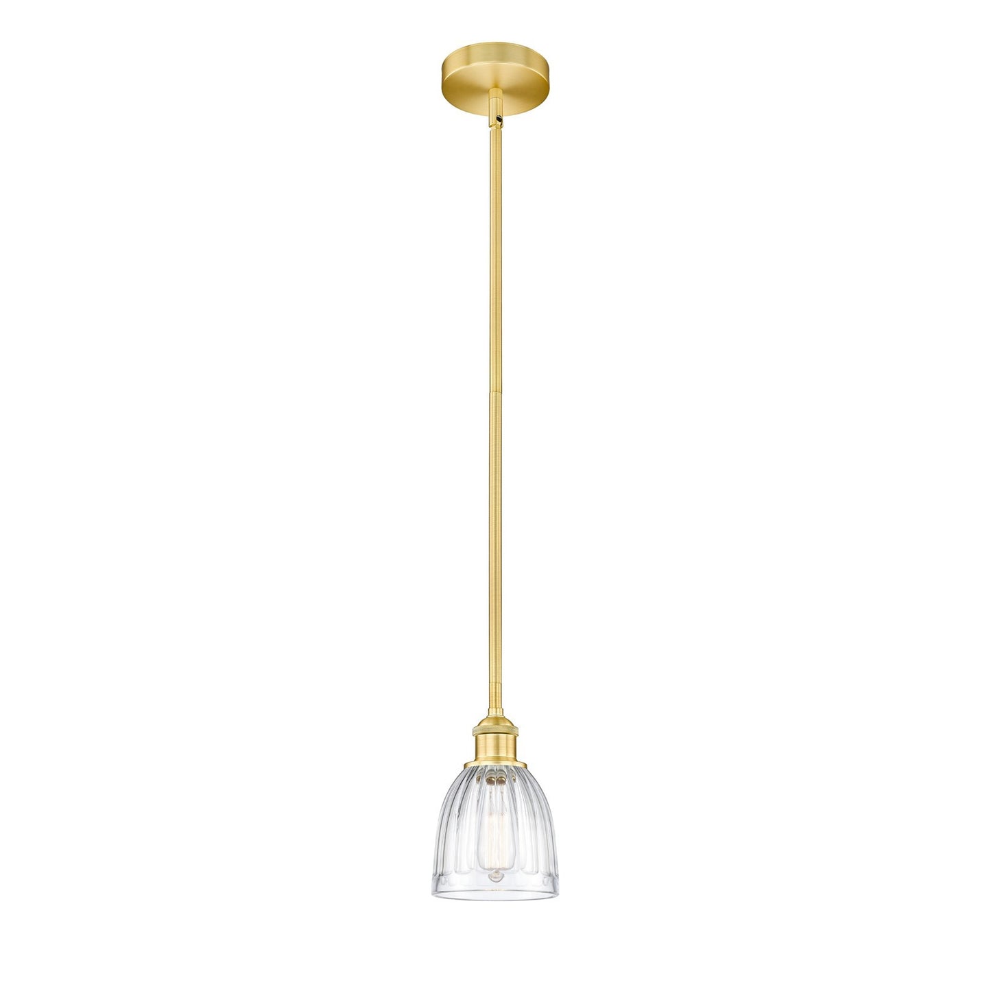 Innovations Brookfield 6in 1-Light Mini Pendant | Industrial Satin Gold Steel and Clear Ribbed Glass | Kitchen Island & Dining | Model 616-1S-SG-G442-LED