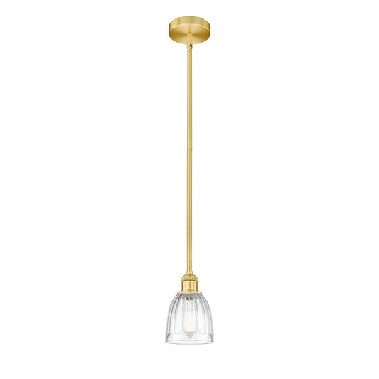 Innovations Brookfield 6in 1-Light Mini Pendant | Industrial Satin Gold Steel and Clear Ribbed Glass | Kitchen Island & Dining | Model 616-1S-SG-G442-LED