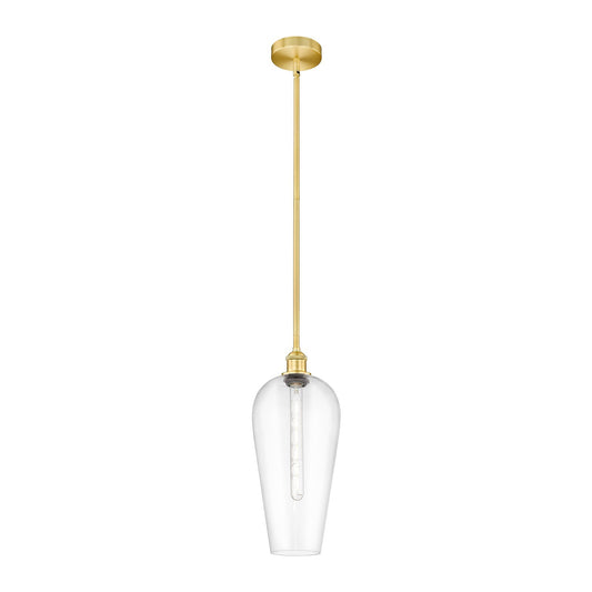 Innovations Chelsea 8in 1-Light Mini Pendant | Industrial Satin Gold Steel and Clear Chelsea Glass | Kitchen Island & Dining | Model 616-1S-SG-G456-8CL
