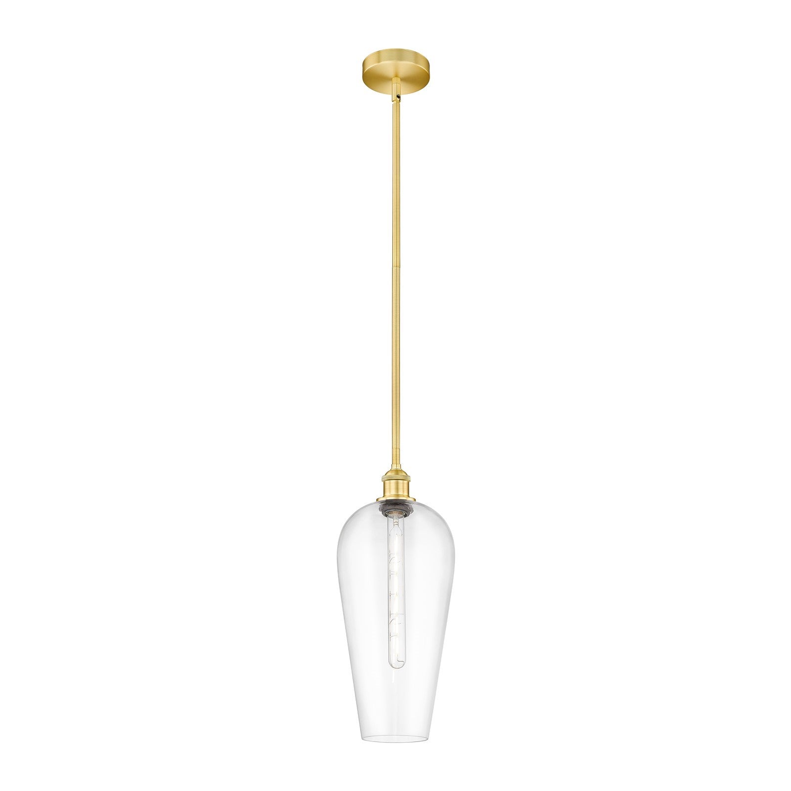Innovations Chelsea 8in 1-Light Mini Pendant | Industrial Satin Gold Steel and Clear Chelsea Glass | Kitchen Island & Dining | Model 616-1S-SG-G456-8CL