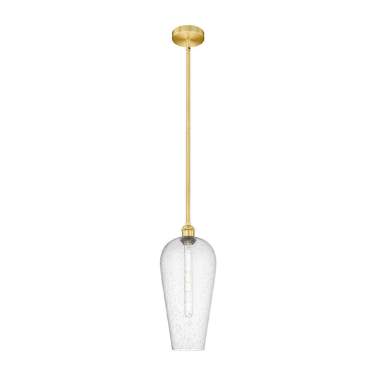 Innovations Chelsea 8in 1-Light Mini Pendant | Industrial Satin Gold Steel and Matte Black Seedy Glass | Kitchen Island & | Model 616-1S-SG-G456-8SDY