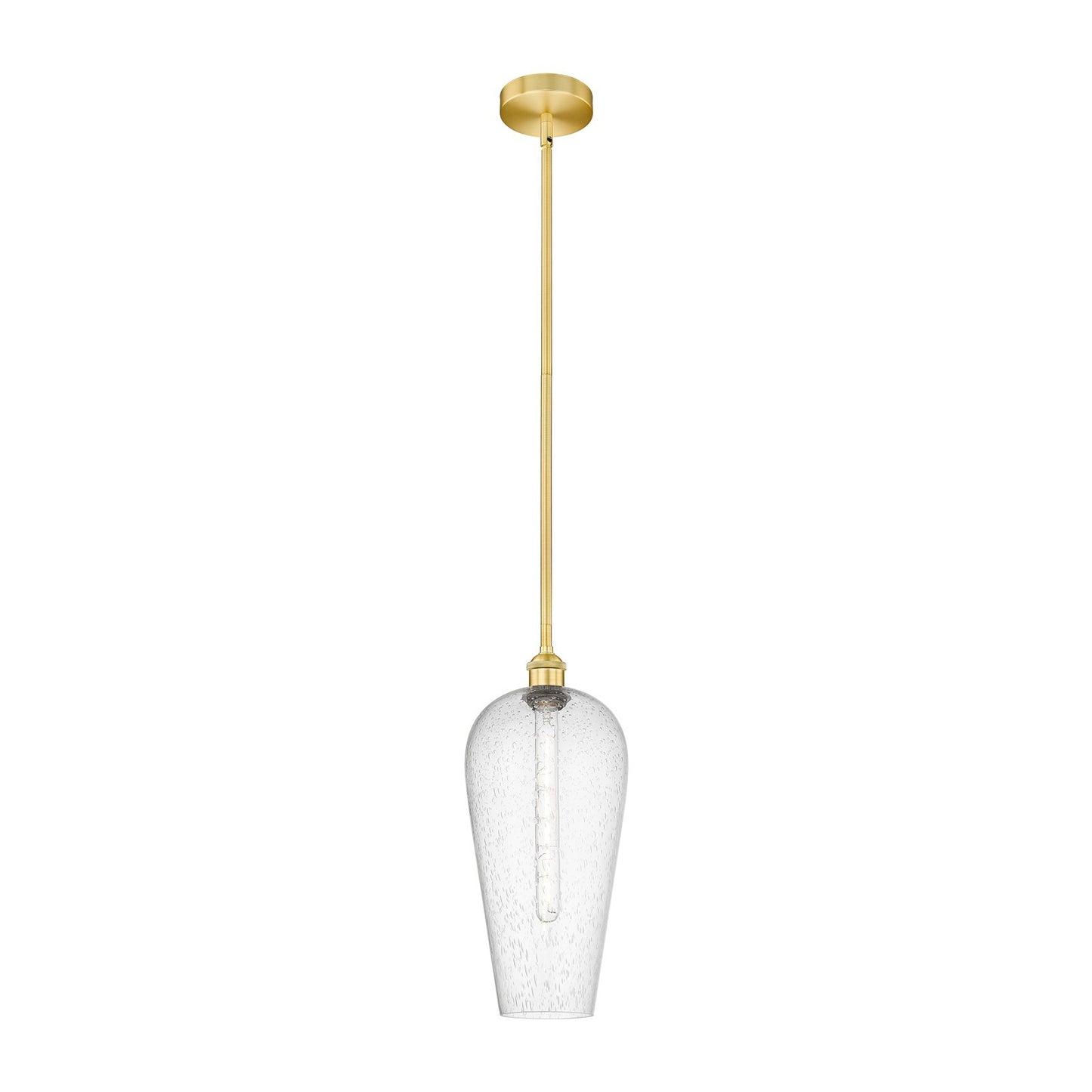 Innovations Chelsea 8in 1-Light Mini Pendant | Industrial Satin Gold Steel and Matte Black Seedy Glass | Kitchen Island & | Model 616-1S-SG-G456-8SDY