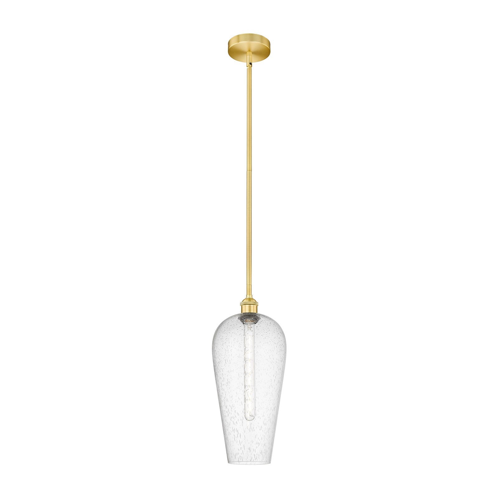 Innovations Chelsea 8in 1-Light Mini Pendant | Industrial Satin Gold Steel and Matte Black Seedy Glass | Kitchen Island & | Model 616-1S-SG-G456-8SDY