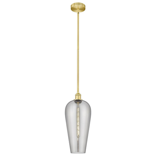 Innovations Chelsea 8in 1-Light Mini Pendant | Industrial Satin Gold Steel and Cast Brass with Light Smoke Glass Shade | Model 616-1S-SG-G456-8SM