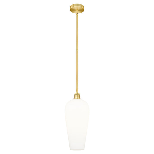 Innovations Chelsea 8in 1-Light Mini Pendant | Industrial Satin Gold Steel and Cast Brass with White Cone Glass | Kitchen | Model 616-1S-SG-G456-8WH