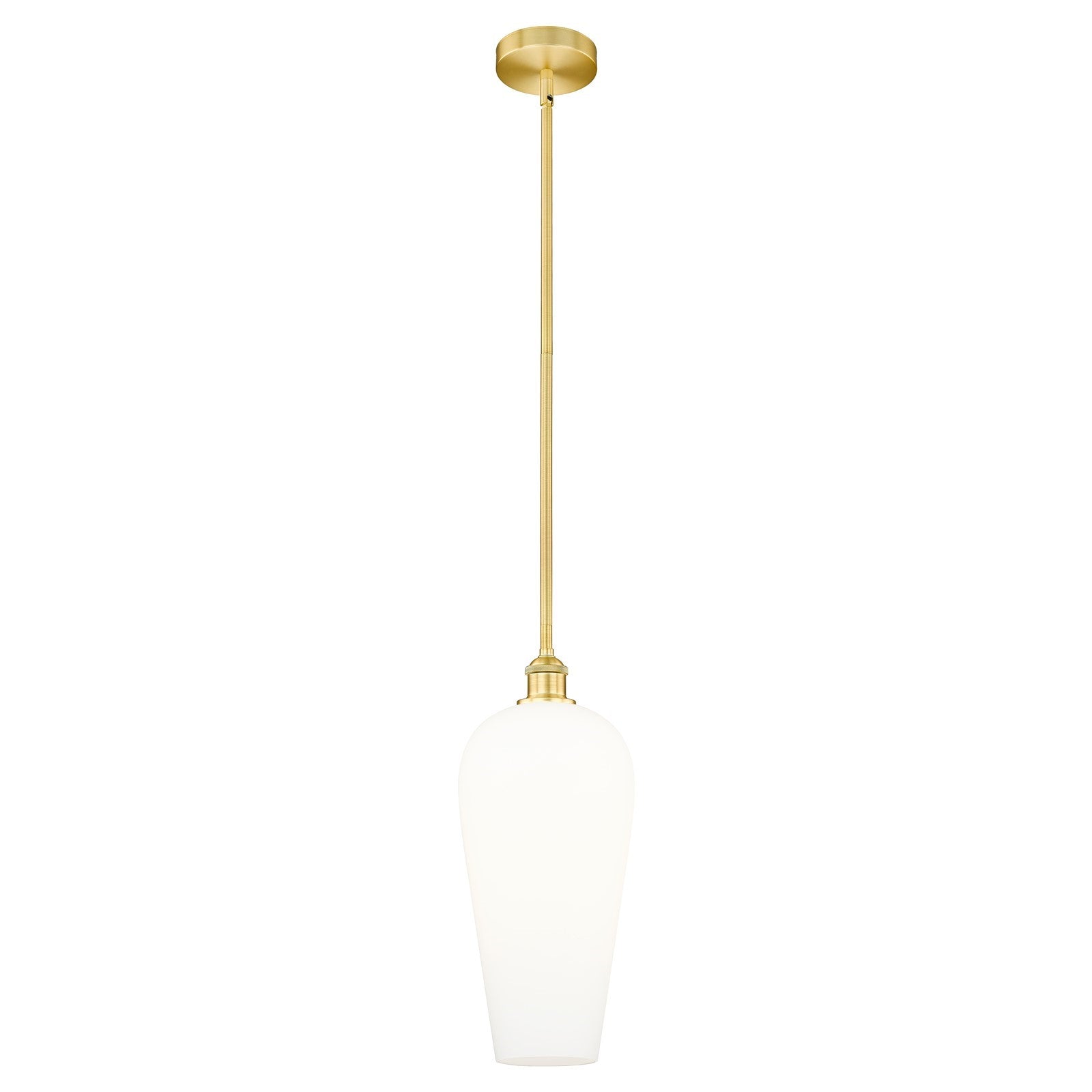 Innovations Chelsea 8in 1-Light Mini Pendant | Industrial Satin Gold Steel and Cast Brass with White Cone Glass | Kitchen | Model 616-1S-SG-G456-8WH