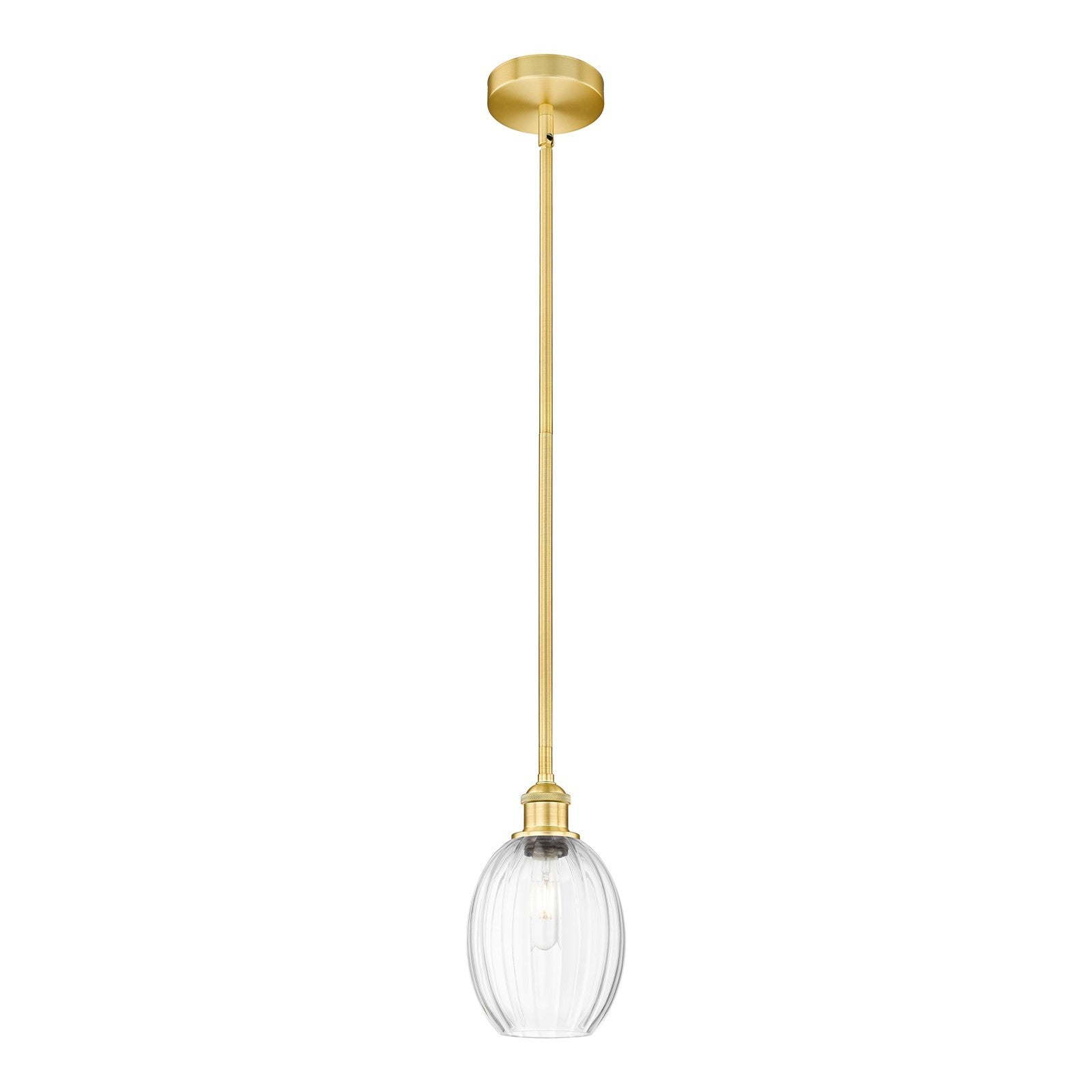 Innovations Preston Bulb 6.25in 1-Light Mini Pendant | Industrial Satin Gold Steel and Clear Glass | Kitchen Island & Dining | Model 616-1S-SG-G459-6CL