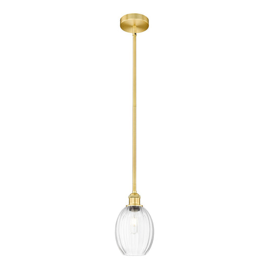 Innovations Preston Bulb 6.25in 1-Light Mini Pendant | Industrial Satin Gold Steel and Clear Glass | Kitchen Island & Dining | Model 616-1S-SG-G459-6CL