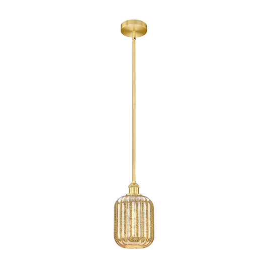 Innovations Preston Cylinder 7in 1-Light Mini Pendant | Industrial Satin Gold Steel and Mercury Glass | Kitchen Island & Dining | Model 616-1S-SG-G460-7ME