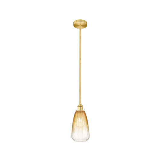 Innovations Brookhaven Almond 6in 1-Light Mini Pendant | Industrial Satin Gold Steel and Cast Brass with Amber Glass Shade | Model 616-1S-SG-G480-6AM