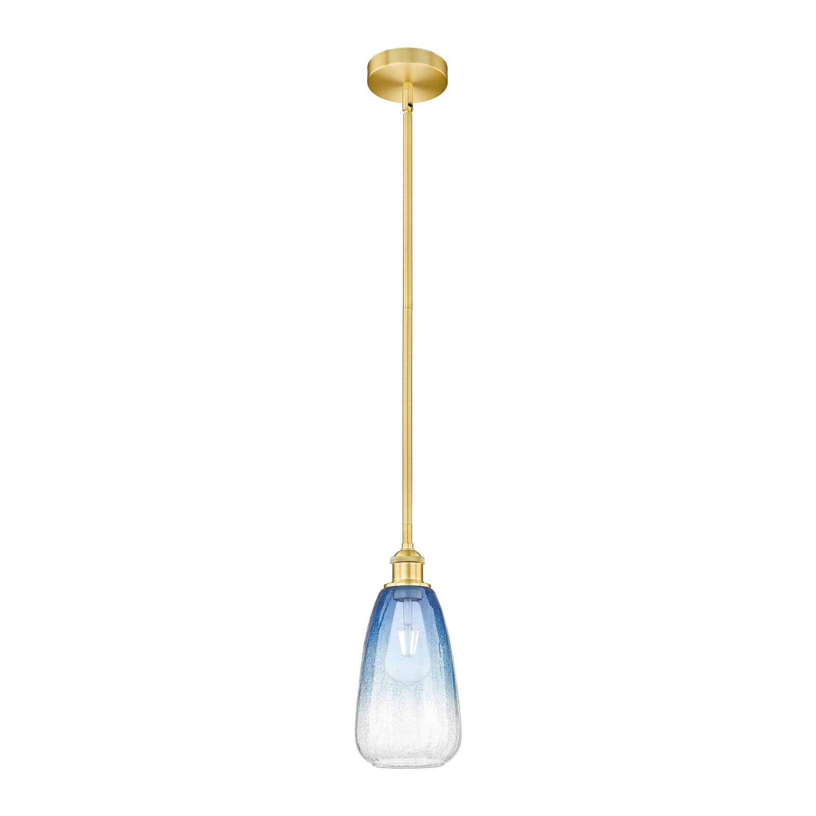Innovations Brookhaven Almond 6in 1-Light Mini Pendant | Industrial Satin Gold Steel and Cast Brass with Sapphire Blue Glass | Model 616-1S-SG-G480-6SB