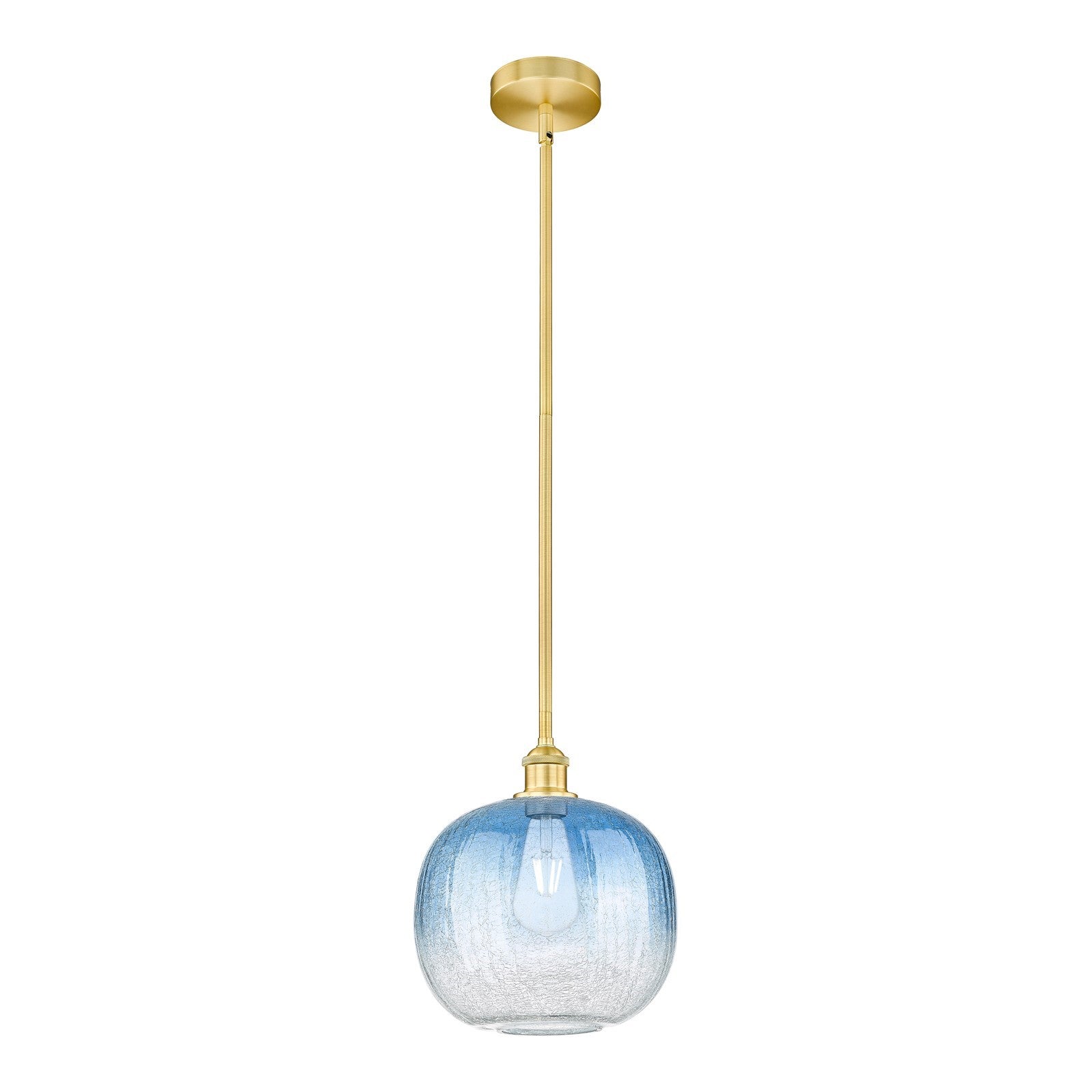 Innovations Brookhaven Sphere 11in 1-Light Mini Pendant | Industrial Satin Gold Steel and Cast Brass with Sapphire Blue Glass | Model 616-1S-SG-G481-10SB