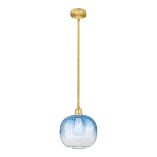 Innovations Brookhaven Sphere 11in 1-Light Mini Pendant | Industrial Satin Gold Steel and Cast Brass with Sapphire Blue Glass | Model 616-1S-SG-G481-10SB