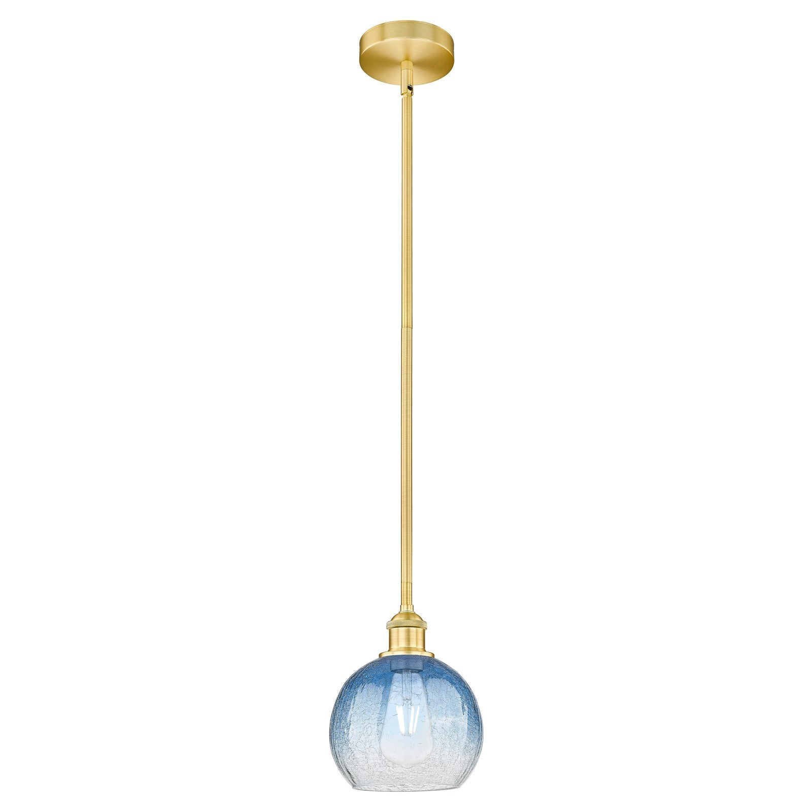 Innovations Brookhaven Globe 8in 1-Light Mini Pendant | Industrial Satin Gold Steel and Sapphire Blue Glass | Kitchen Island & | Model 616-1S-SG-G483-8SB