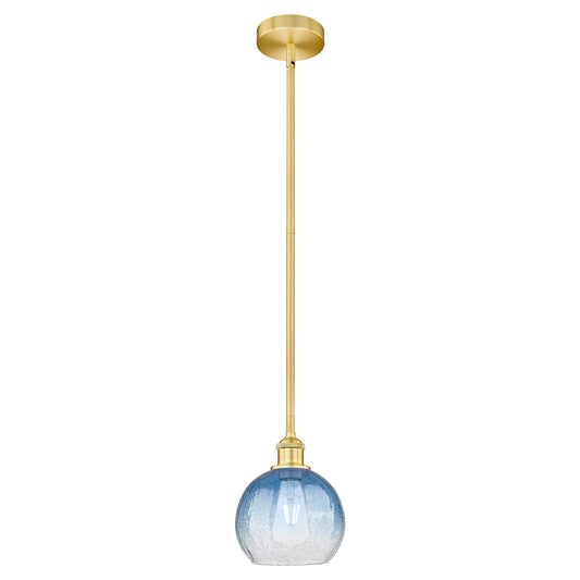 Innovations Brookhaven Globe 8in 1-Light Mini Pendant | Industrial Satin Gold Steel and Sapphire Blue Glass | Kitchen Island & | Model 616-1S-SG-G483-8SB