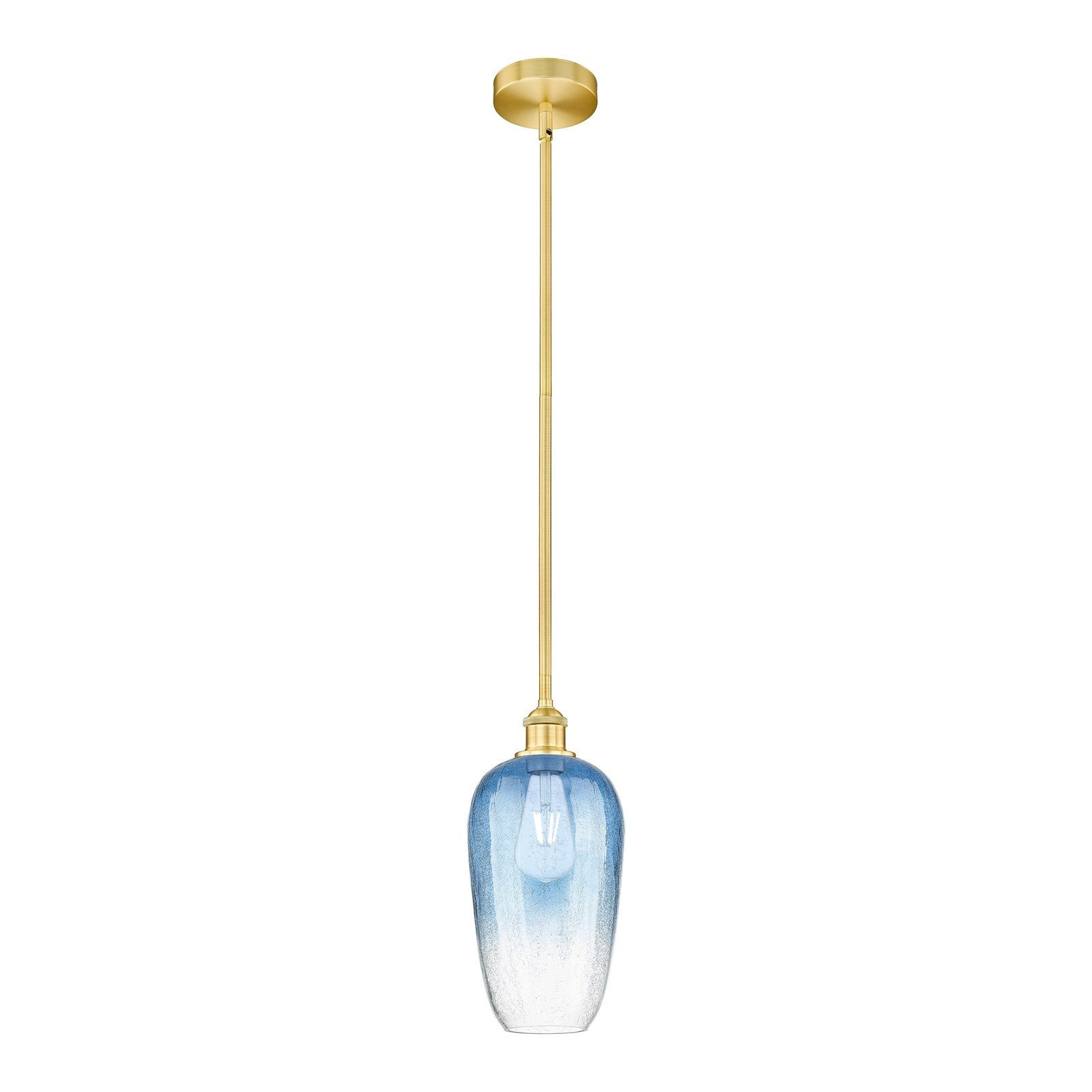 Innovations Brookhaven Flute 7in 1-Light Mini Pendant | Industrial Satin Gold Steel and Sapphire Blue Glass | Kitchen Island & | Model 616-1S-SG-G484-7SB