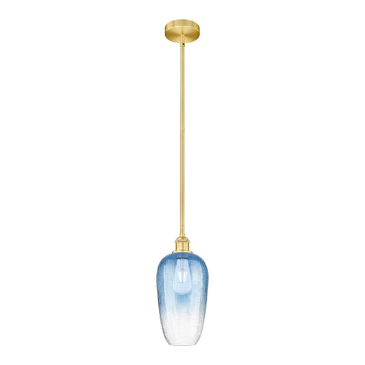 Innovations Brookhaven Flute 7in 1-Light Mini Pendant | Industrial Satin Gold Steel and Sapphire Blue Glass | Kitchen Island & | Model 616-1S-SG-G484-7SB