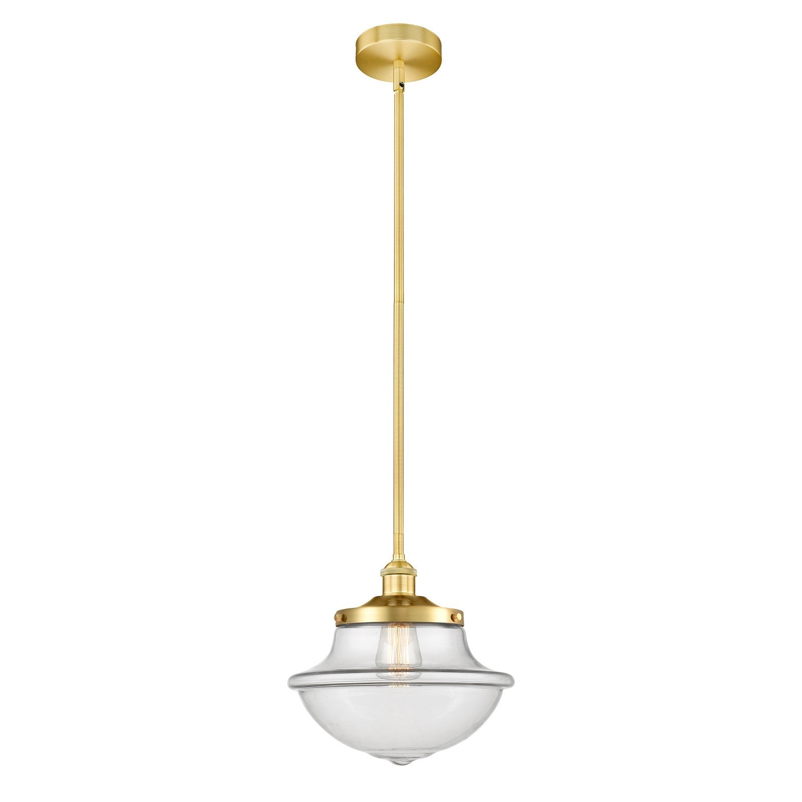 Innovations Oxford 12in 1-Light Mini Pendant | Industrial Satin Gold Steel and Clear Glass | Kitchen Island & Dining Room | 11.75 x | Model 616-1S-SG-G542