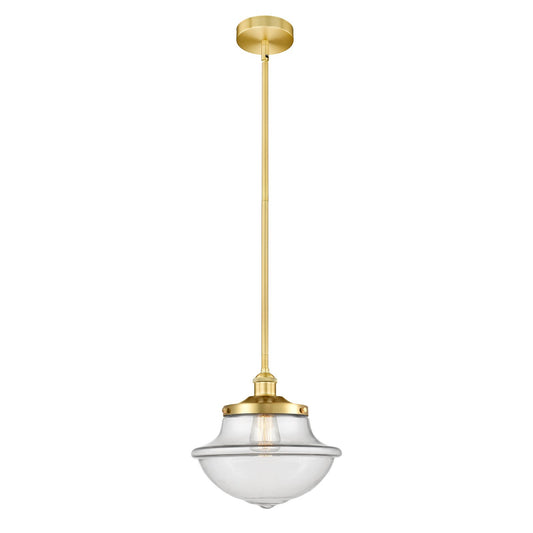 Innovations Oxford 12in 1-Light Mini Pendant | Industrial Satin Gold Steel and Clear Glass | Kitchen Island & Dining Room | 11.75 x | Model 616-1S-SG-G542