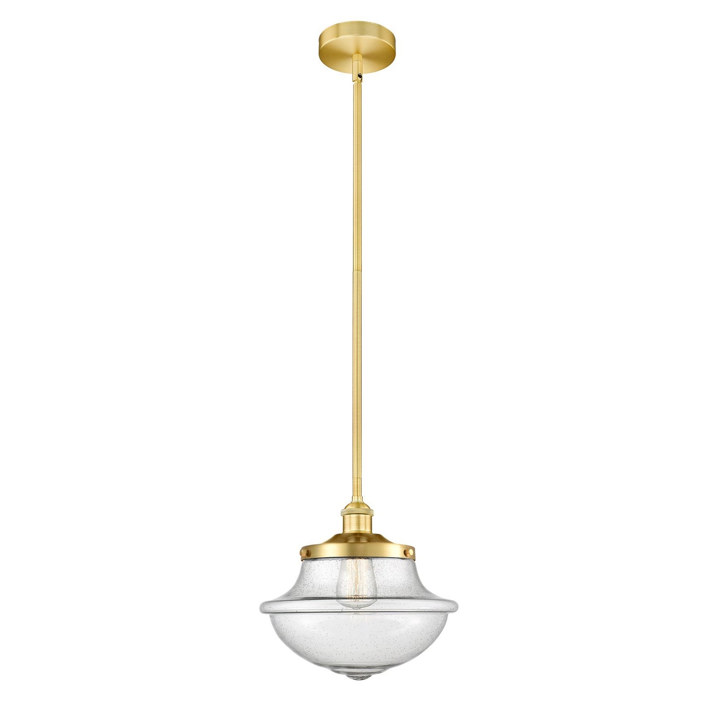 Innovations Oxford 12in 1-Light Mini Pendant | Industrial Satin Gold Steel and Seedy Glass | Kitchen Island & Dining Room | Damp | Model 616-1S-SG-G544