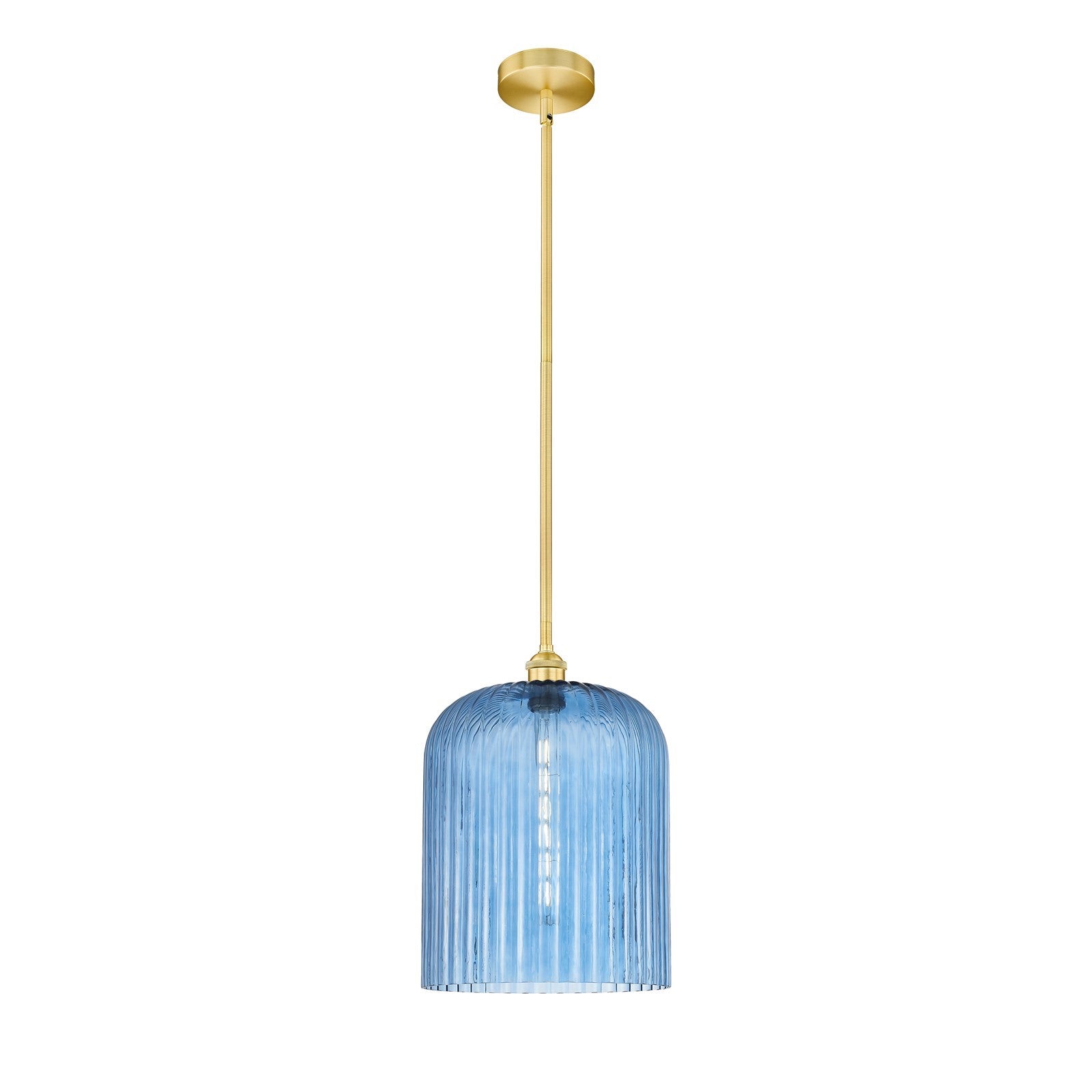 Innovations Bridal Veil 5in 1-Light Mini Pendant | Art Nouveau Satin Gold Steel and Princess Blue Ribbed Glass | Kitchen | Model 616-1S-SG-G559-12BL