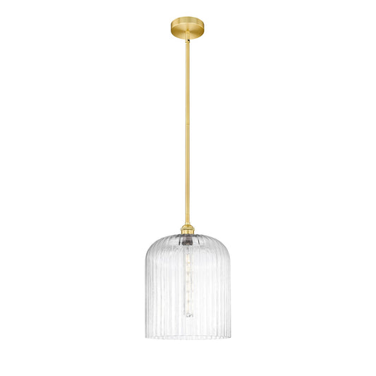 Innovations Bridal Veil 5in 1-Light Mini Pendant | Art Nouveau Satin Gold Steel and Clear Ribbed Glass | Kitchen Island & | Model 616-1S-SG-G559-12CL