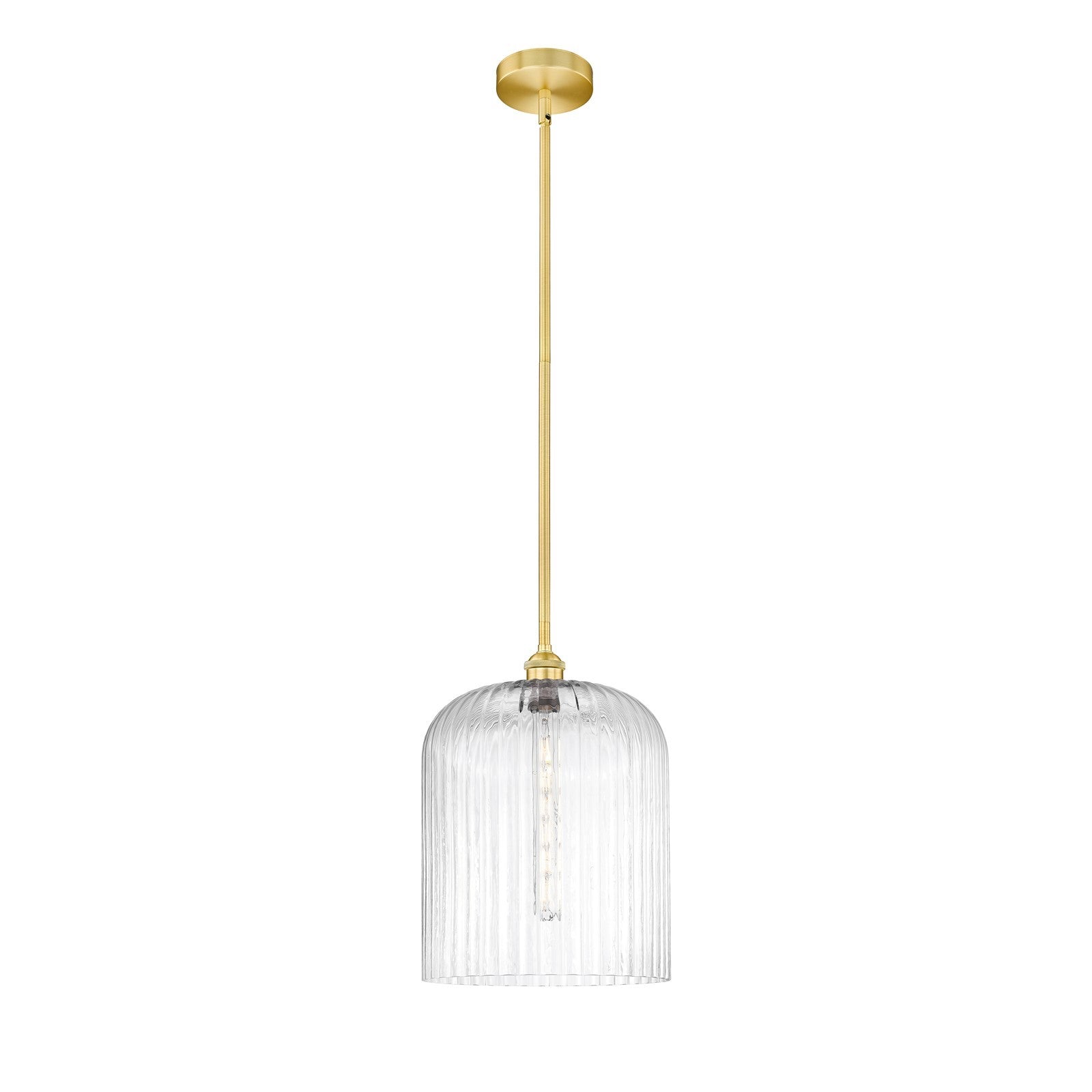 Innovations Bridal Veil 5in 1-Light Mini Pendant | Art Nouveau Satin Gold Steel and Clear Ribbed Glass | Kitchen Island & | Model 616-1S-SG-G559-12CL