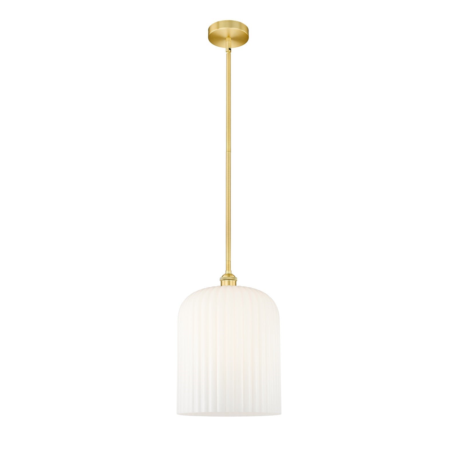 Innovations Bridal Veil 5in 1-Light Mini Pendant | Art Nouveau Satin Gold Steel and Gloss White Ribbed Glass | Kitchen Island | Model 616-1S-SG-G559-12GWH