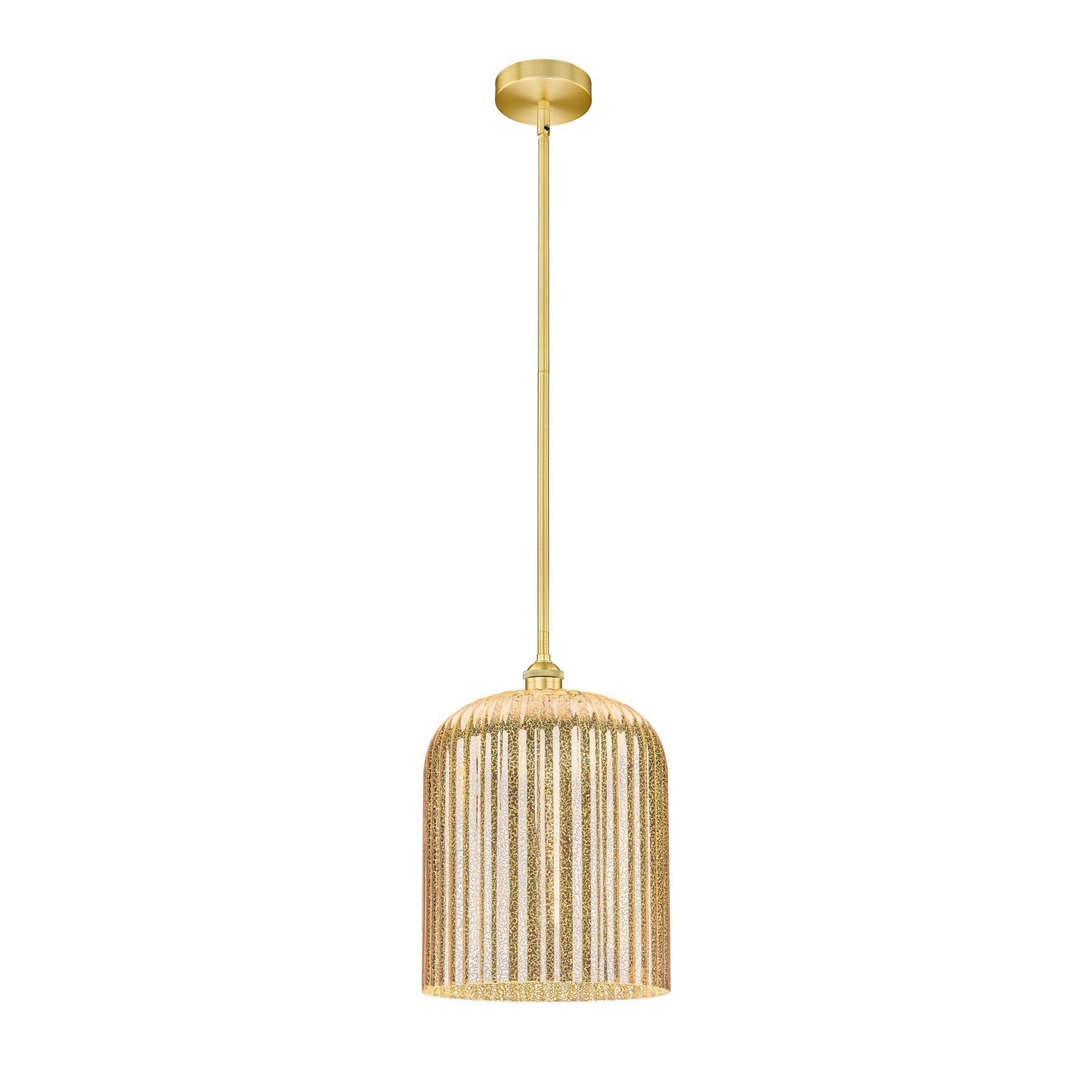 Innovations Bridal Veil 5in 1-Light Mini Pendant | Art Nouveau Satin Gold Steel and Mercury Ribbed Glass | Kitchen Island & | Model 616-1S-SG-G559-12ME