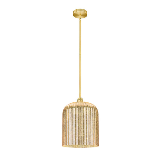Innovations Bridal Veil 5in 1-Light Mini Pendant | Art Nouveau Satin Gold Steel and Mercury Ribbed Glass | Kitchen Island & | Model 616-1S-SG-G559-12ME