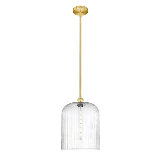 Innovations Bridal Veil 5in 1-Light Mini Pendant | Art Nouveau Satin Gold Steel and Seedy Ribbed Glass | Kitchen Island & | Model 616-1S-SG-G559-12SDY