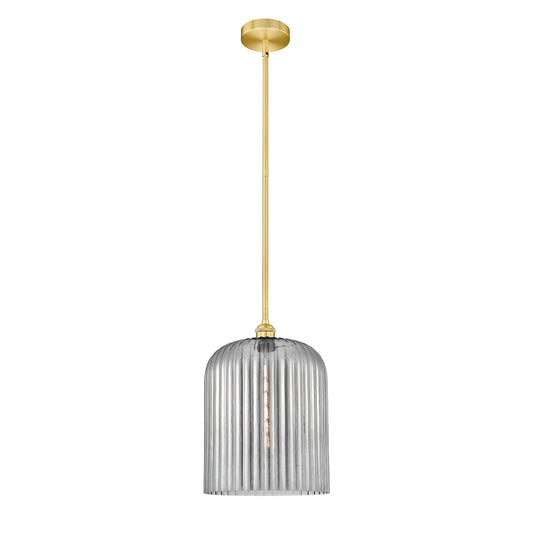 Innovations Bridal Veil 5in 1-Light Mini Pendant | Art Nouveau Satin Gold Steel and Light Smoke Ribbed Glass | Kitchen Island | Model 616-1S-SG-G559-12SM