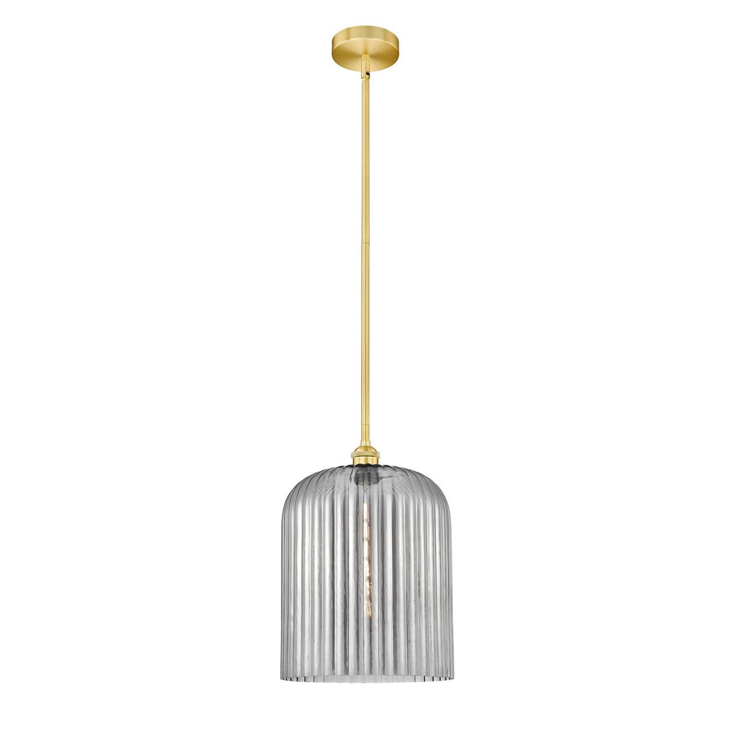 Innovations Bridal Veil 5in 1-Light Mini Pendant | Art Nouveau Satin Gold Steel and Light Smoke Ribbed Glass | Kitchen Island | Model 616-1S-SG-G559-12SM