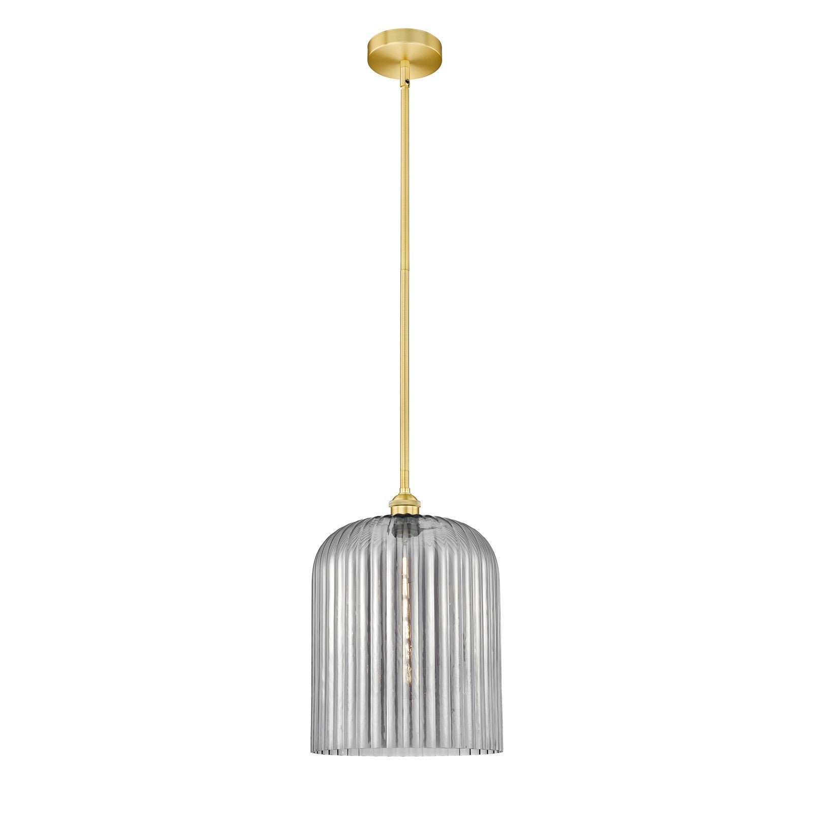 Innovations Bridal Veil 5in 1-Light Mini Pendant | Art Nouveau Satin Gold Steel and Light Smoke Ribbed Glass | Kitchen Island | Model 616-1S-SG-G559-12SM
