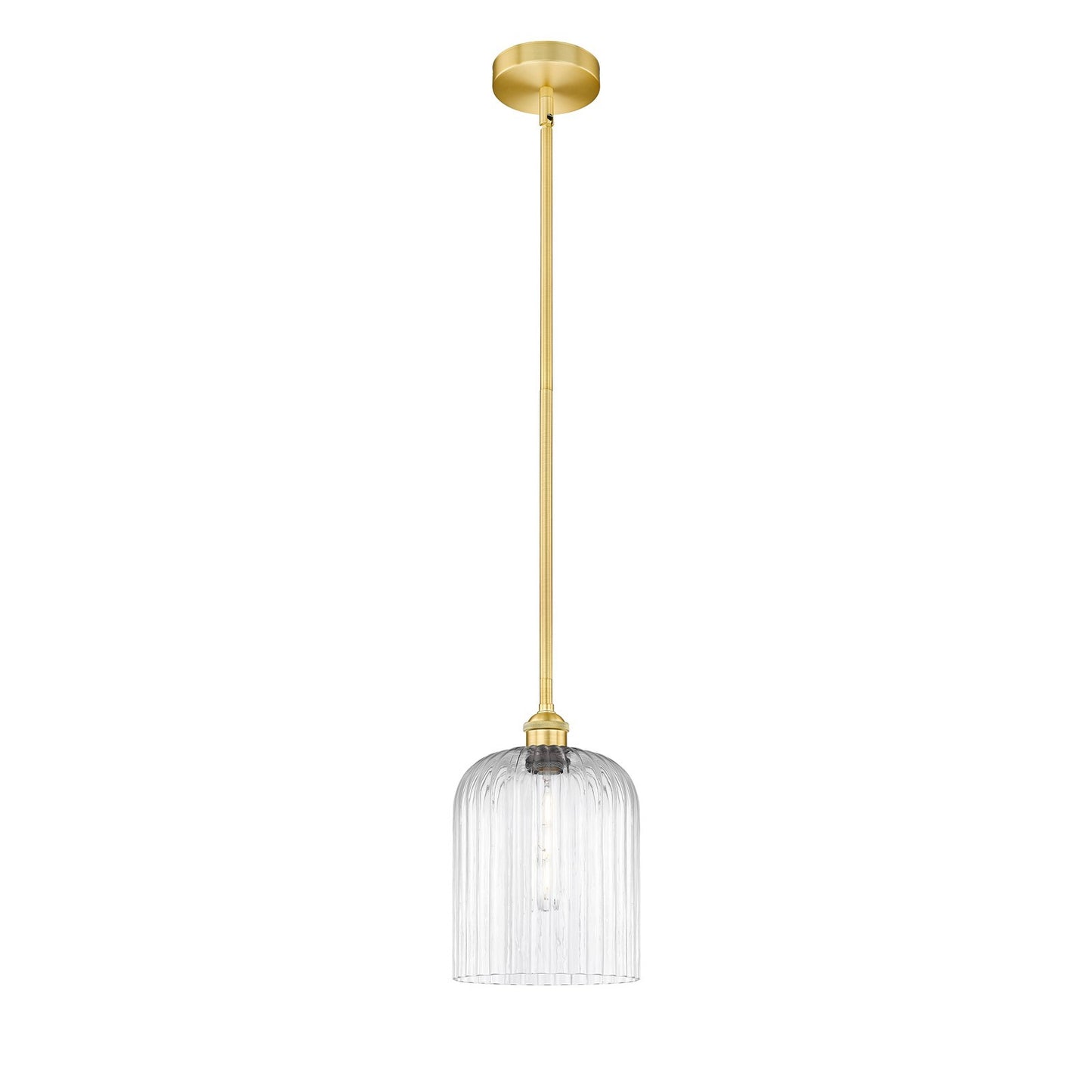 Innovations Bridal Veil 5in 1-Light Mini Pendant | Art Nouveau Satin Gold Steel and Clear Ribbed Glass | Kitchen Island & | Model 616-1S-SG-G559-8CL