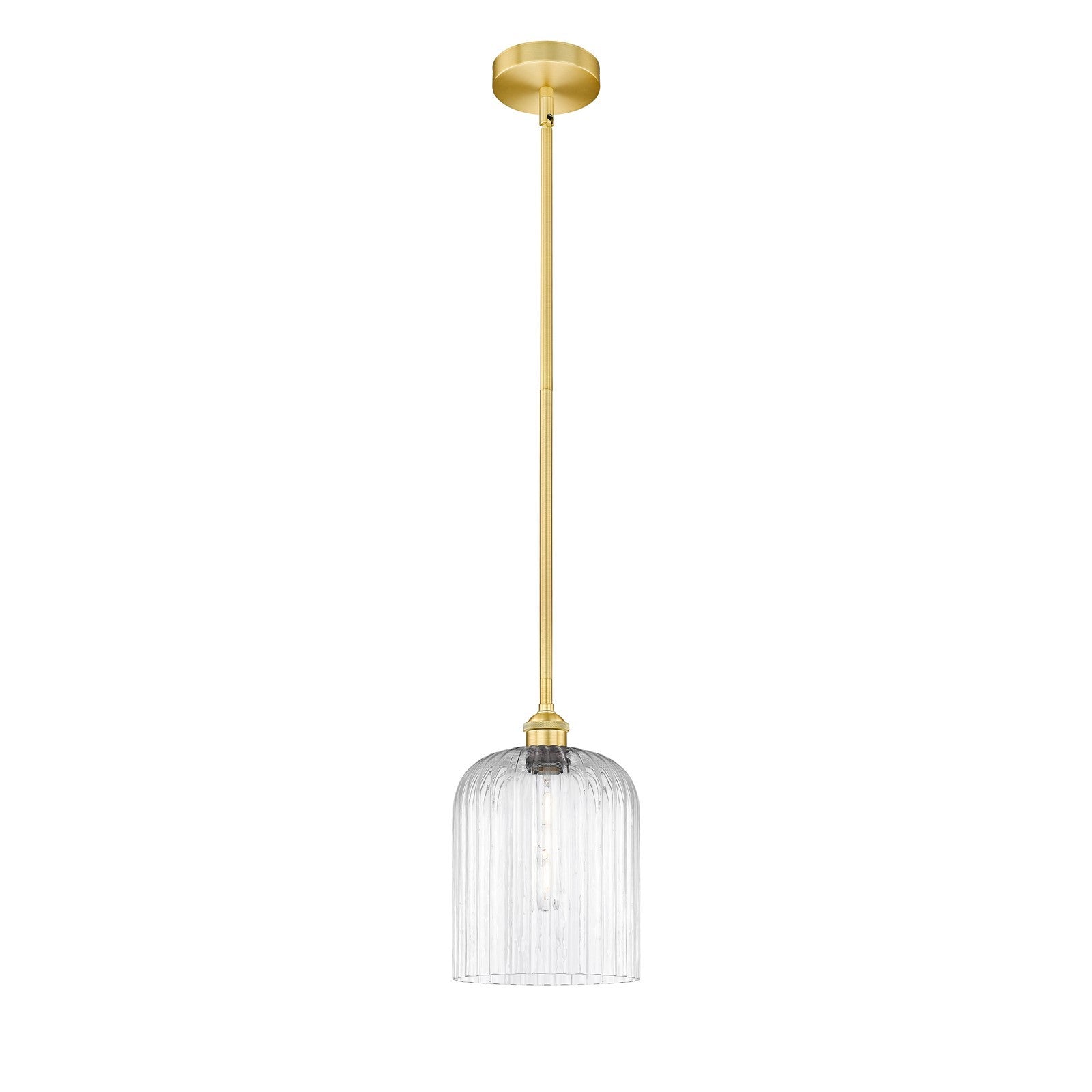 Innovations Bridal Veil 5in 1-Light Mini Pendant | Art Nouveau Satin Gold Steel and Clear Ribbed Glass | Kitchen Island & | Model 616-1S-SG-G559-8CL